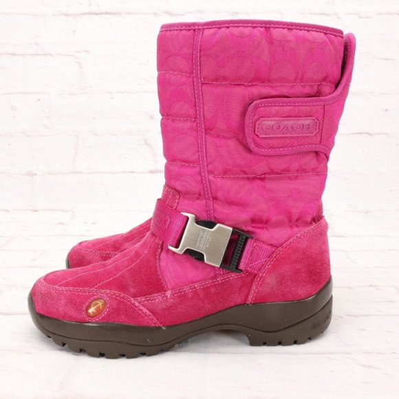 Coach Sharron Mid-Calf Boots Shoes 7M Fuchsia Pink Suede Canvas W/Buckle - Picture 7 of 10